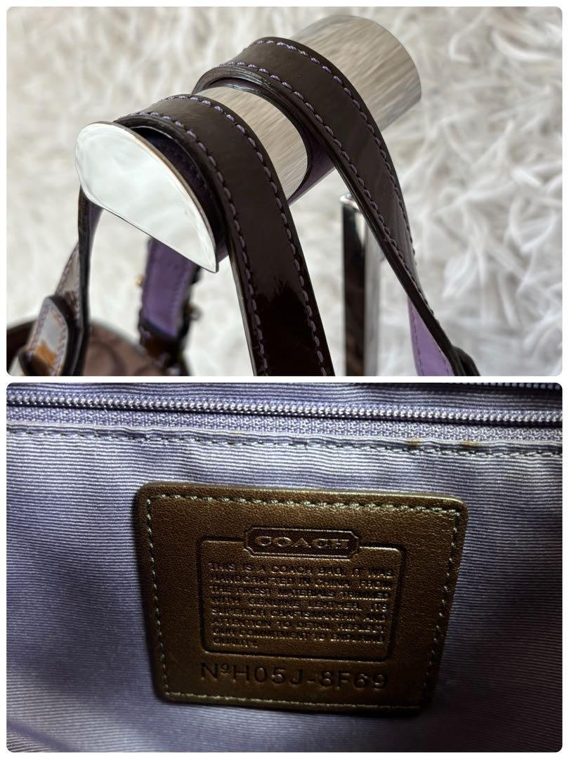 COACH Hand Bag Tote Purse Signature Patchwork Canvas Leather Brown Authentic