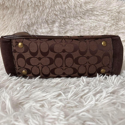 COACH Hand Bag Tote Purse Signature Patchwork Canvas Leather Brown Authentic