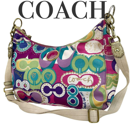 COACH Shoulder Bag Purse Signature 19438 Nylon Leather Multicolor Authentic