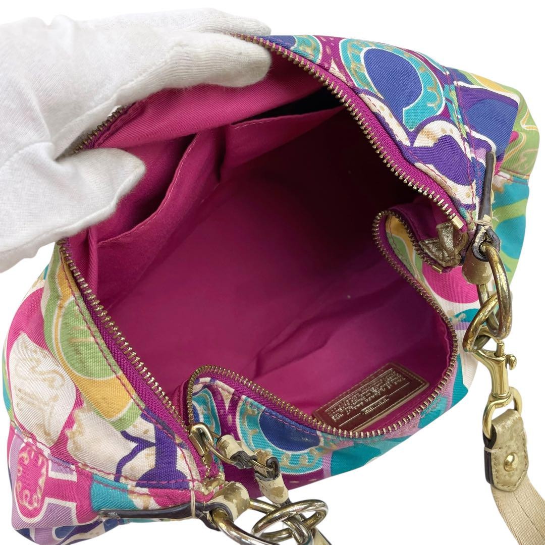 COACH Shoulder Bag Purse Signature 19438 Nylon Leather Multicolor Authentic