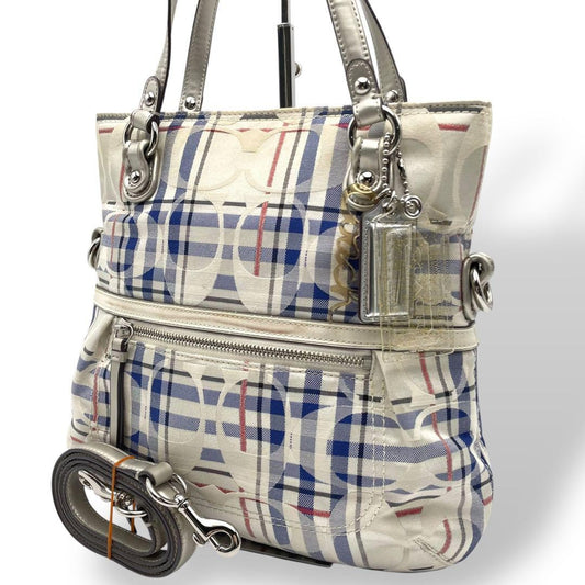 COACH Hand Shoulder Bag Tote Purse 2way Signature Canvas White Authentic