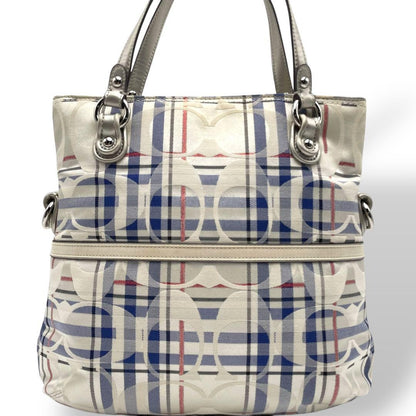 COACH Hand Shoulder Bag Tote Purse 2way Signature Canvas White Authentic