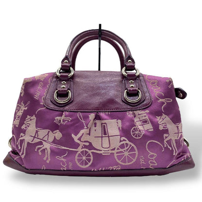 COACH Hand Shoulder Bag Tote Purse 2way Canvas Leather Purple Authentic