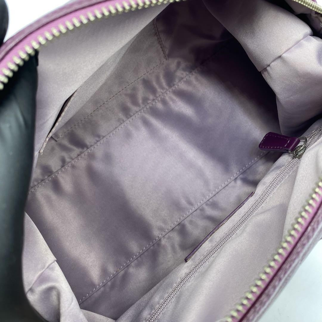 COACH Hand Shoulder Bag Tote Purse 2way Canvas Leather Purple Authentic