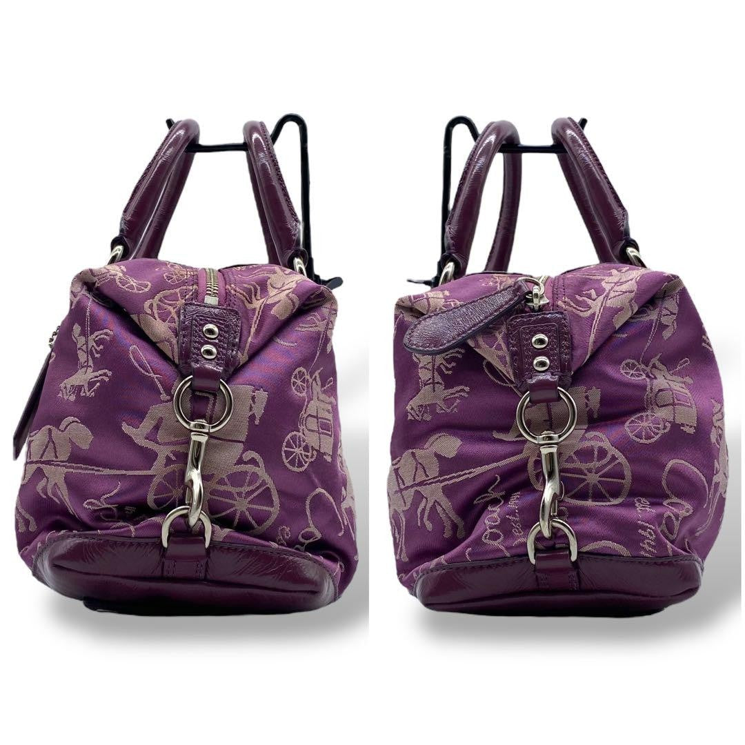 COACH Hand Shoulder Bag Tote Purse 2way Canvas Leather Purple Authentic