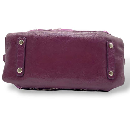 COACH Hand Shoulder Bag Tote Purse 2way Canvas Leather Purple Authentic