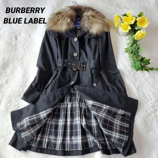 BURBERRY BLUE LABEL Coat Nova Check Asian fit M 38 US size S Black Authentic