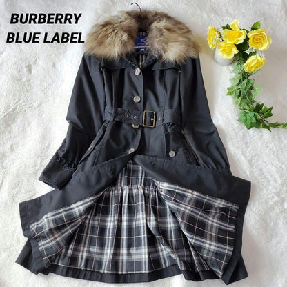 BURBERRY BLUE LABEL Coat Nova Check Asian fit M 38 US size S Black Authentic