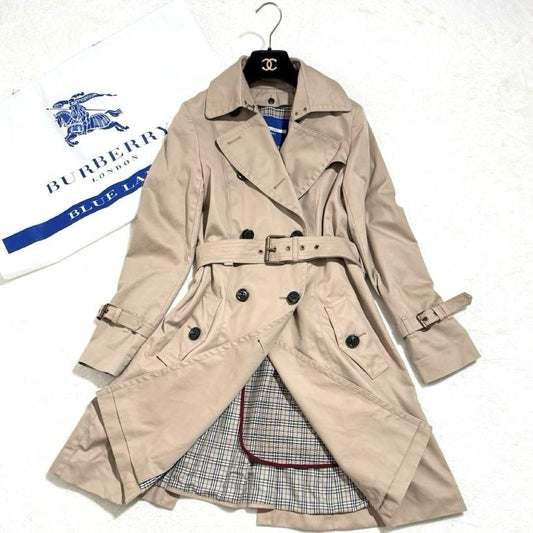 BURBERRY BLUE LABEL Coat Nova Check Asian fit M 38 US size S Beige Authentic