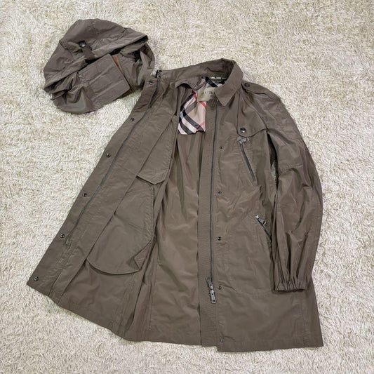 BURBERRY Mountain Hoodie Coat Nova Check Asian fit L 40 US size M Khaki Auth
