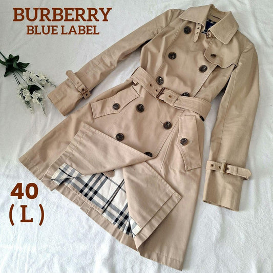 BURBERRY BLUE LABEL Coat Nova Check Asian fit L 40 US size M Honey Beige Auth