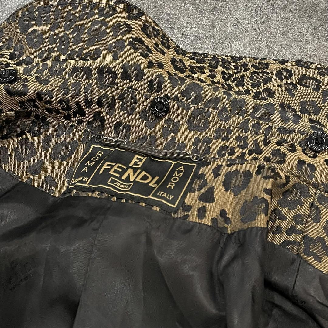FENDI JEANS Jacket FF Leopard Asian fit L 40 US size M Authentic