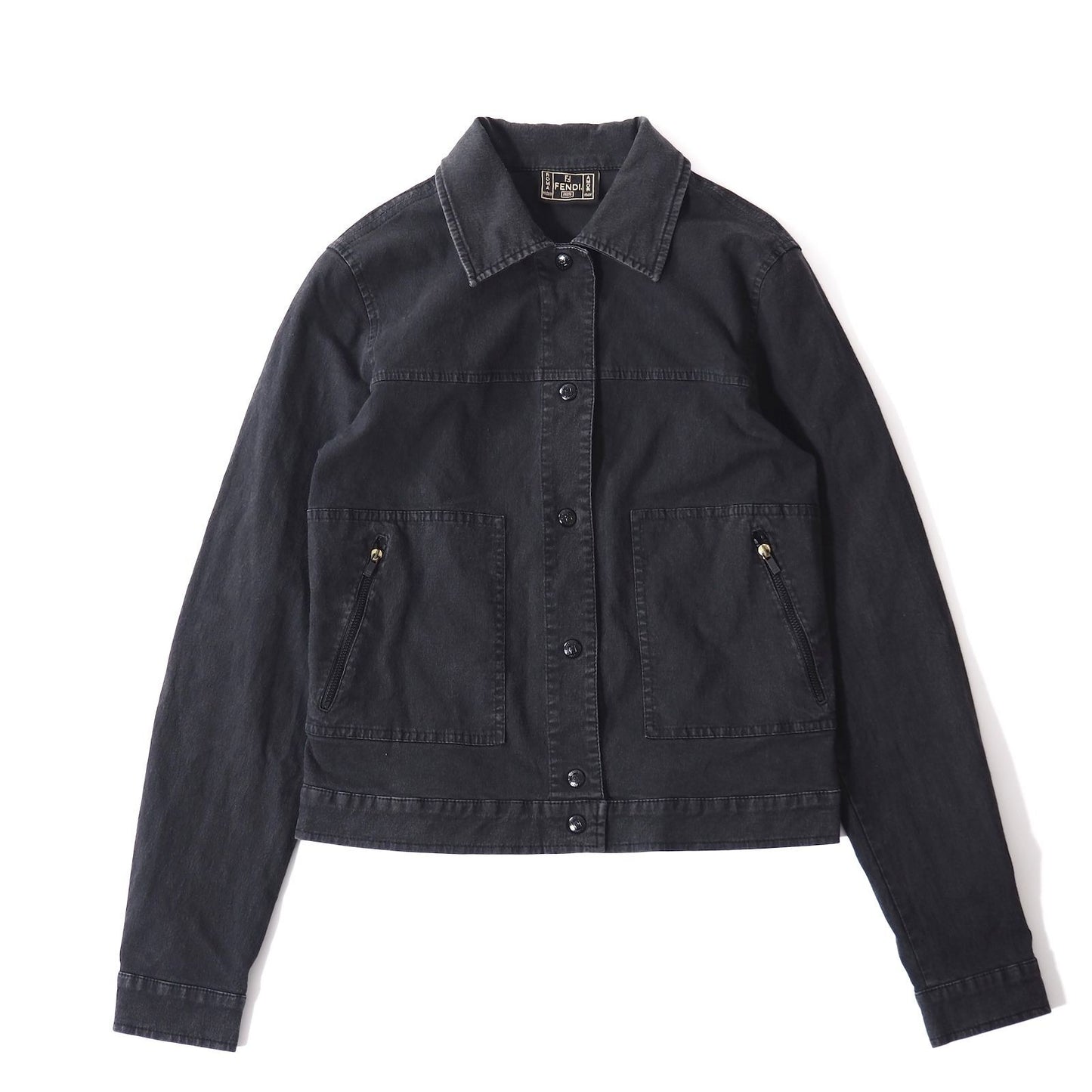 FENDI Denim Jacket FF Asian fit XL 42 US size L Dark Gray Authentic