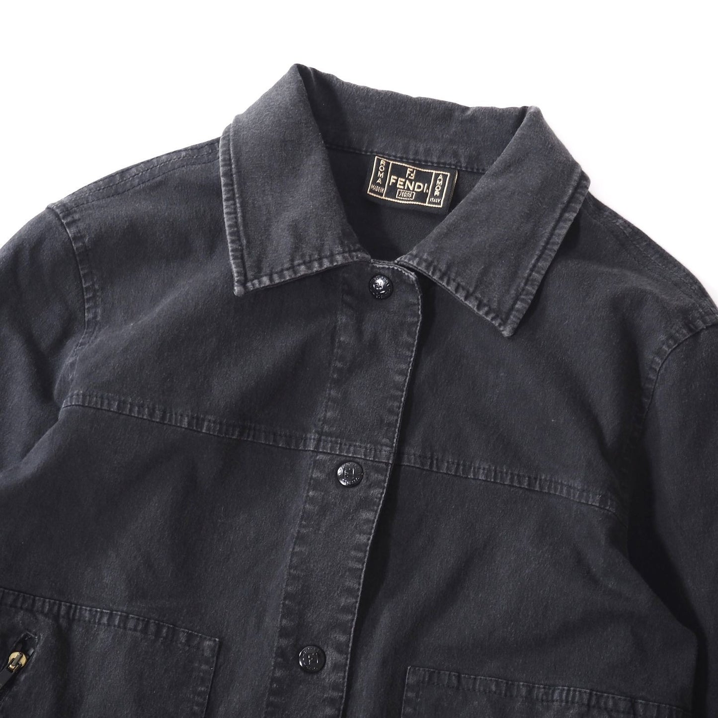FENDI Denim Jacket FF Asian fit XL 42 US size L Dark Gray Authentic