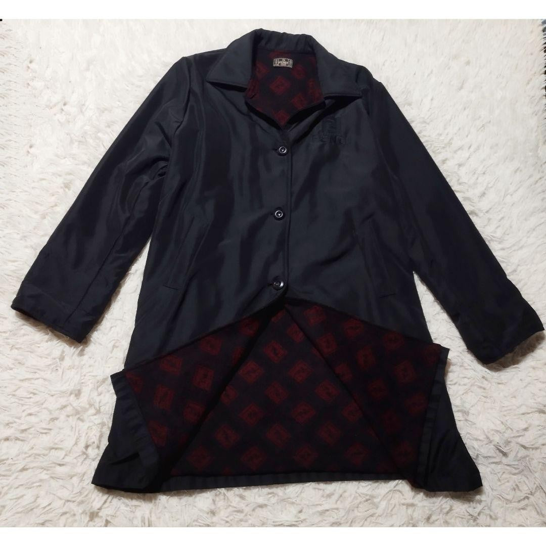 FENDI Coat FF FREE SIZE Black Red Dark Brown Authentic
