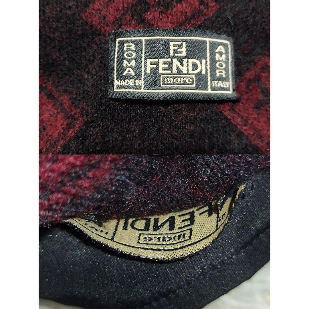 FENDI Coat FF FREE SIZE Black Red Dark Brown Authentic
