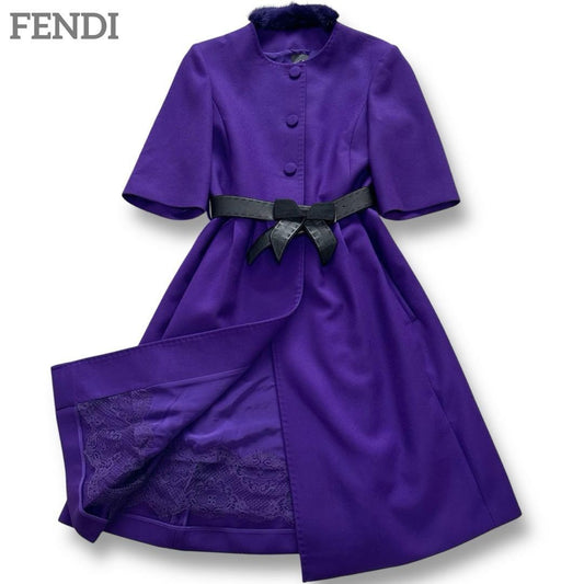 FENDI Coat Asian fit M 38 US size S 100% Cashmere Purple Authentic