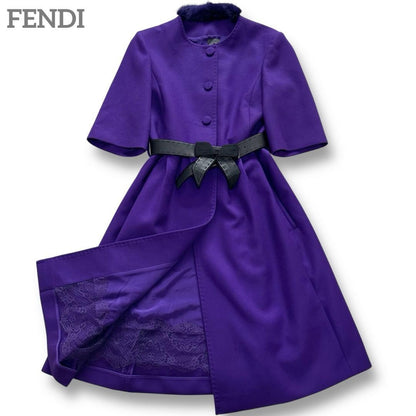 FENDI Coat Asian fit M 38 US size S 100% Cashmere Purple Authentic