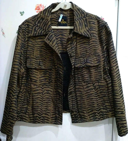 FENDI Jacket FF Zebra Asian fit L US size M Beige Black Authentic