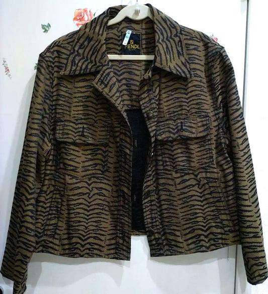 FENDI Jacket FF Zebra Asian fit L US size M Beige Black Authentic