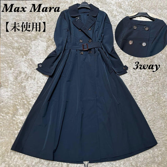Max Mara Trench Coat Asian fit M 38 US size S Navy Black Authentic