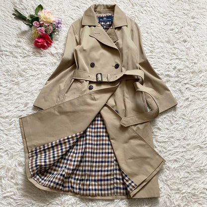 Aquascutum Trench Coat Club Check Asian fit XL 42 US size L Beige Authentic