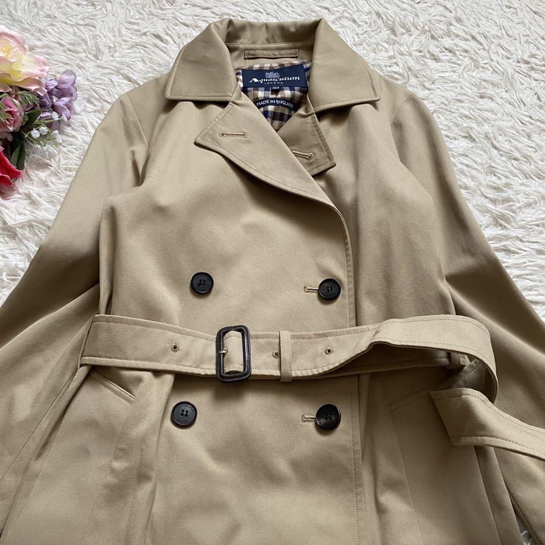 Aquascutum Trench Coat Club Check Asian fit XL 42 US size L Beige Authentic
