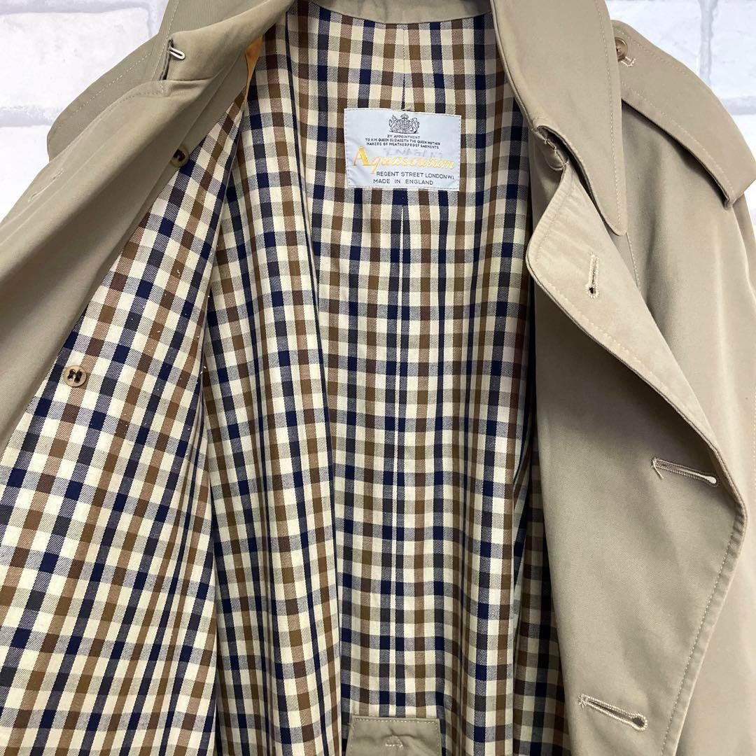Aquascutum Trench Coat Club Check FREE SIZE Khaki Authentic