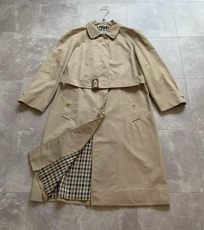 Aquascutum Trench Coat Club Check FREE SIZE Beige Authentic