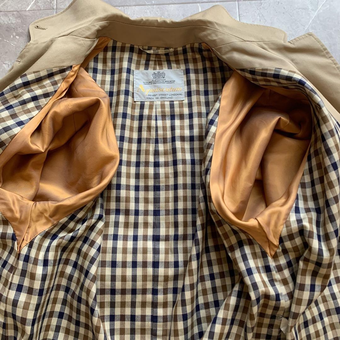 Aquascutum Trench Coat Club Check FREE SIZE Beige Authentic