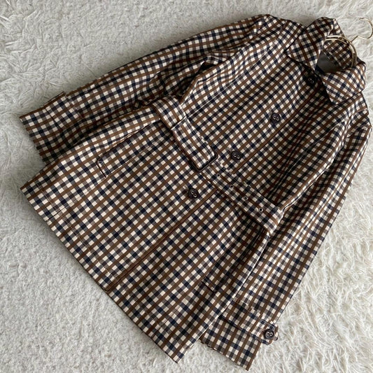 Aquascutum Trench Coat Club Check Asian fit M US size S Brown Authentic