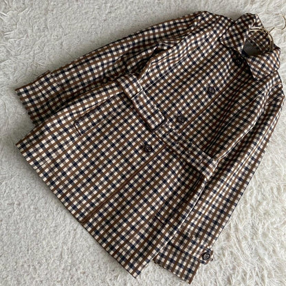 Aquascutum Trench Coat Club Check Asian fit M US size S Brown Authentic