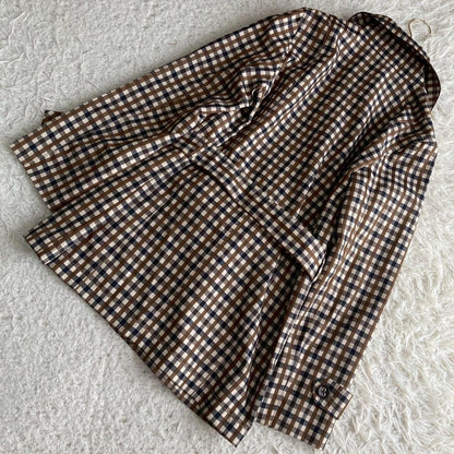 Aquascutum Trench Coat Club Check Asian fit M US size S Brown Authentic