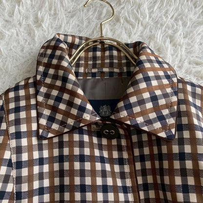 Aquascutum Trench Coat Club Check Asian fit M US size S Brown Authentic