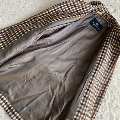 Aquascutum Trench Coat Club Check Asian fit M US size S Brown Authentic