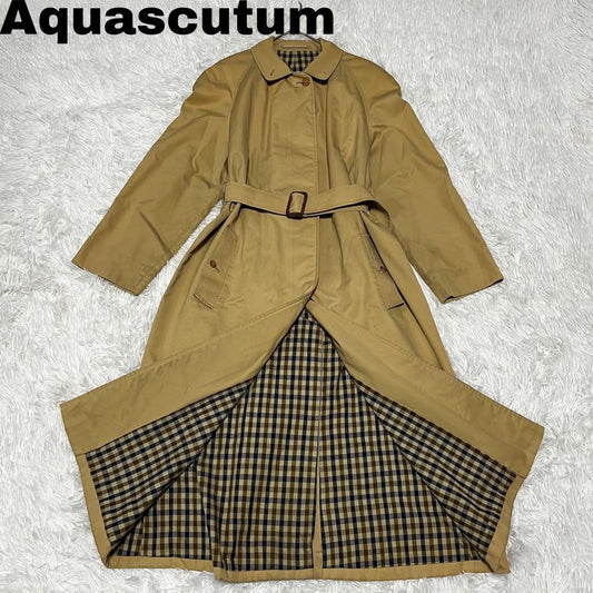 Aquascutum Trench Coat Club Check FREE SIZE Beige Authentic