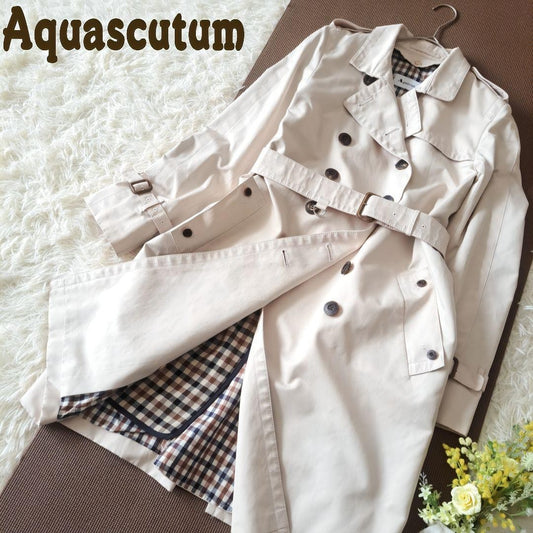 Aquascutum Trench Coat Club Check Asian fit L US size M Light Beige Authentic