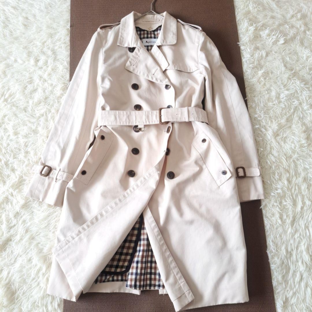 Aquascutum Trench Coat Club Check Asian fit L US size M Light Beige Authentic