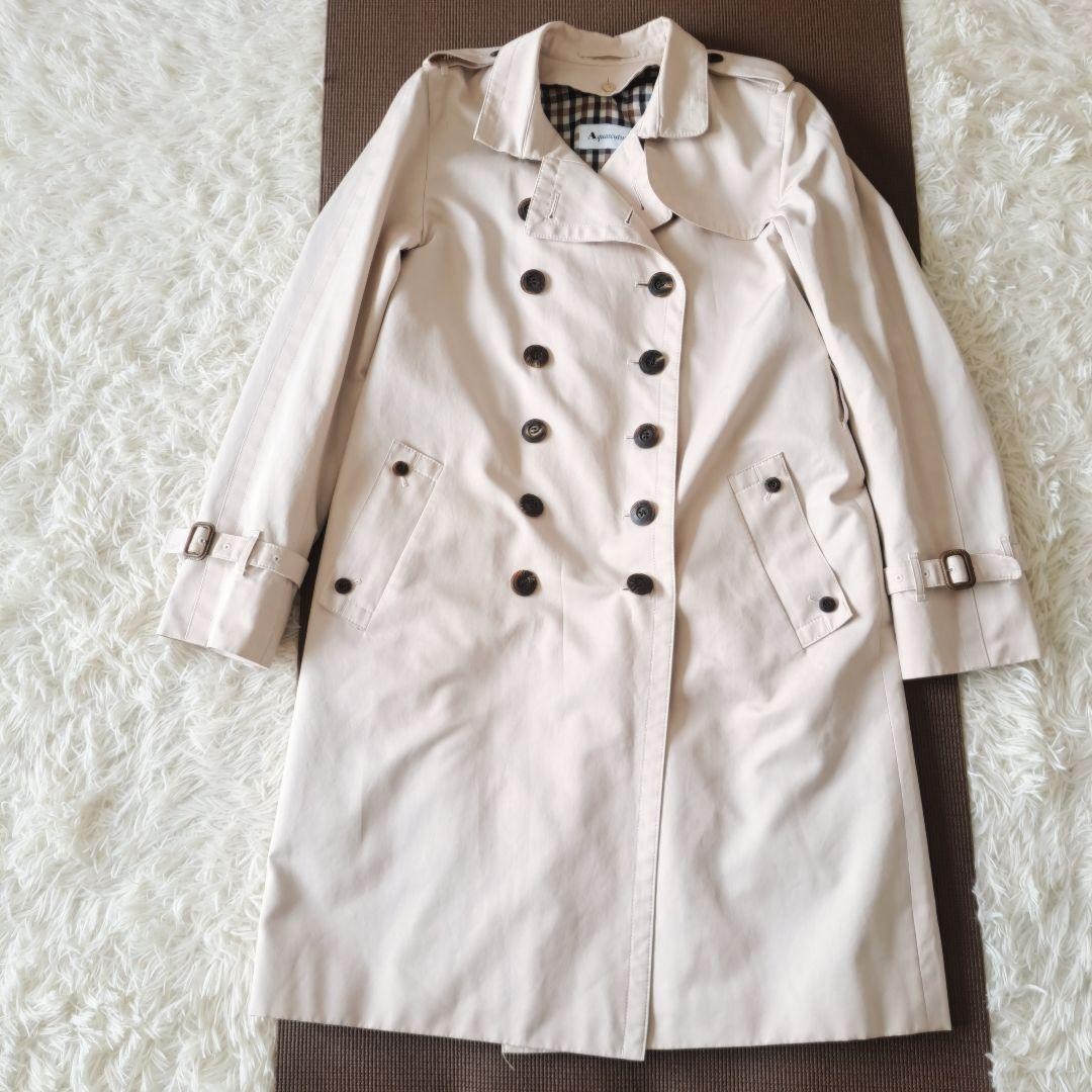 Aquascutum Trench Coat Club Check Asian fit L US size M Light Beige Authentic