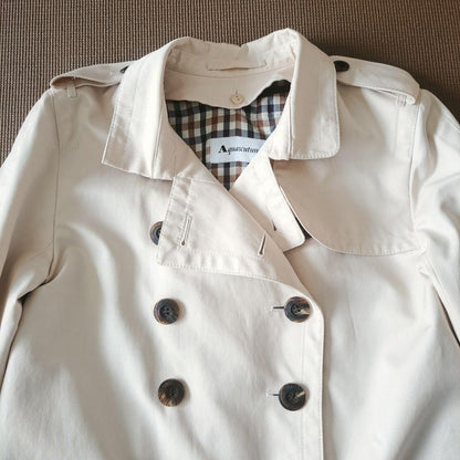 Aquascutum Trench Coat Club Check Asian fit L US size M Light Beige Authentic