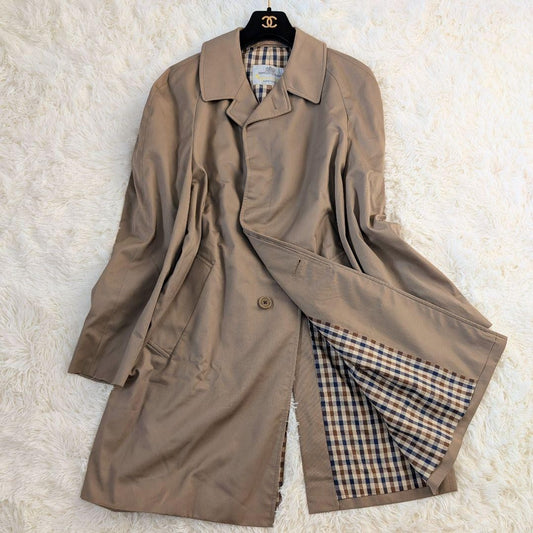 Aquascutum Coat Club Check Asian fit M 38 US size S Beige Authentic
