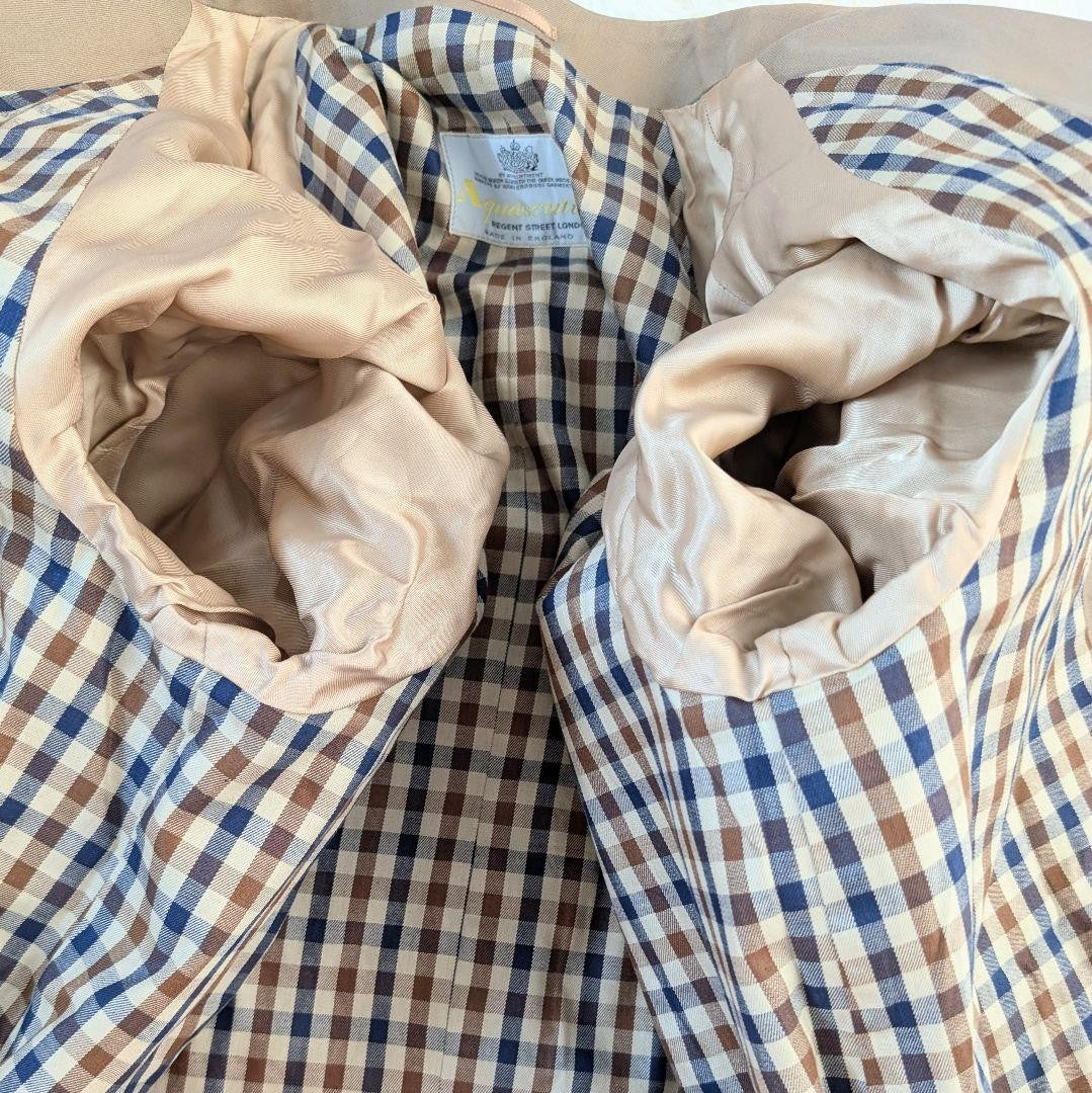 Aquascutum Coat Club Check Asian fit M 38 US size S Beige Authentic