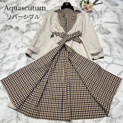 Aquascutum Trench Coat 2way Club Check Asian fit M US size S Beige Authentic