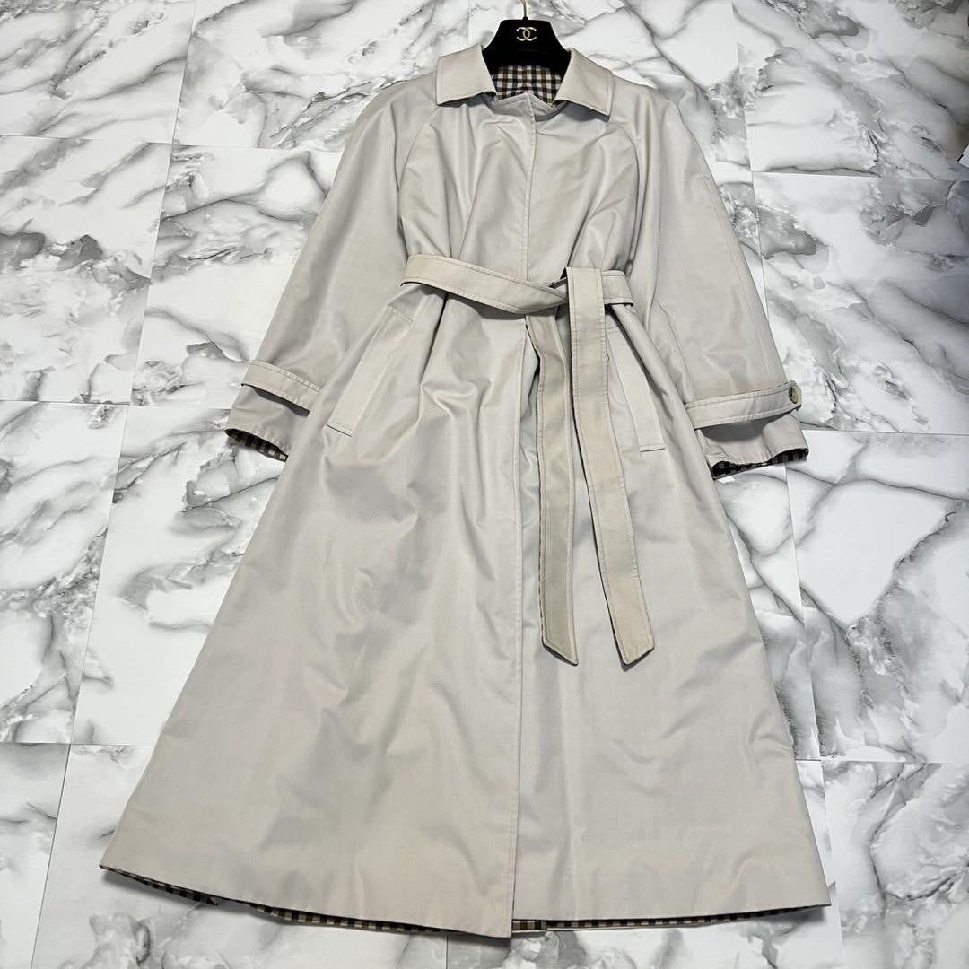 Aquascutum Trench Coat 2way Club Check Asian fit M US size S Beige Authentic