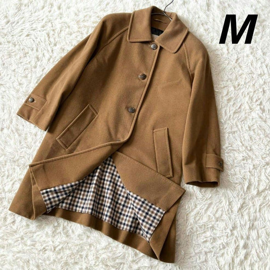 Aquascutum Coat Club Check Asian fit M US size S Camel Authentic