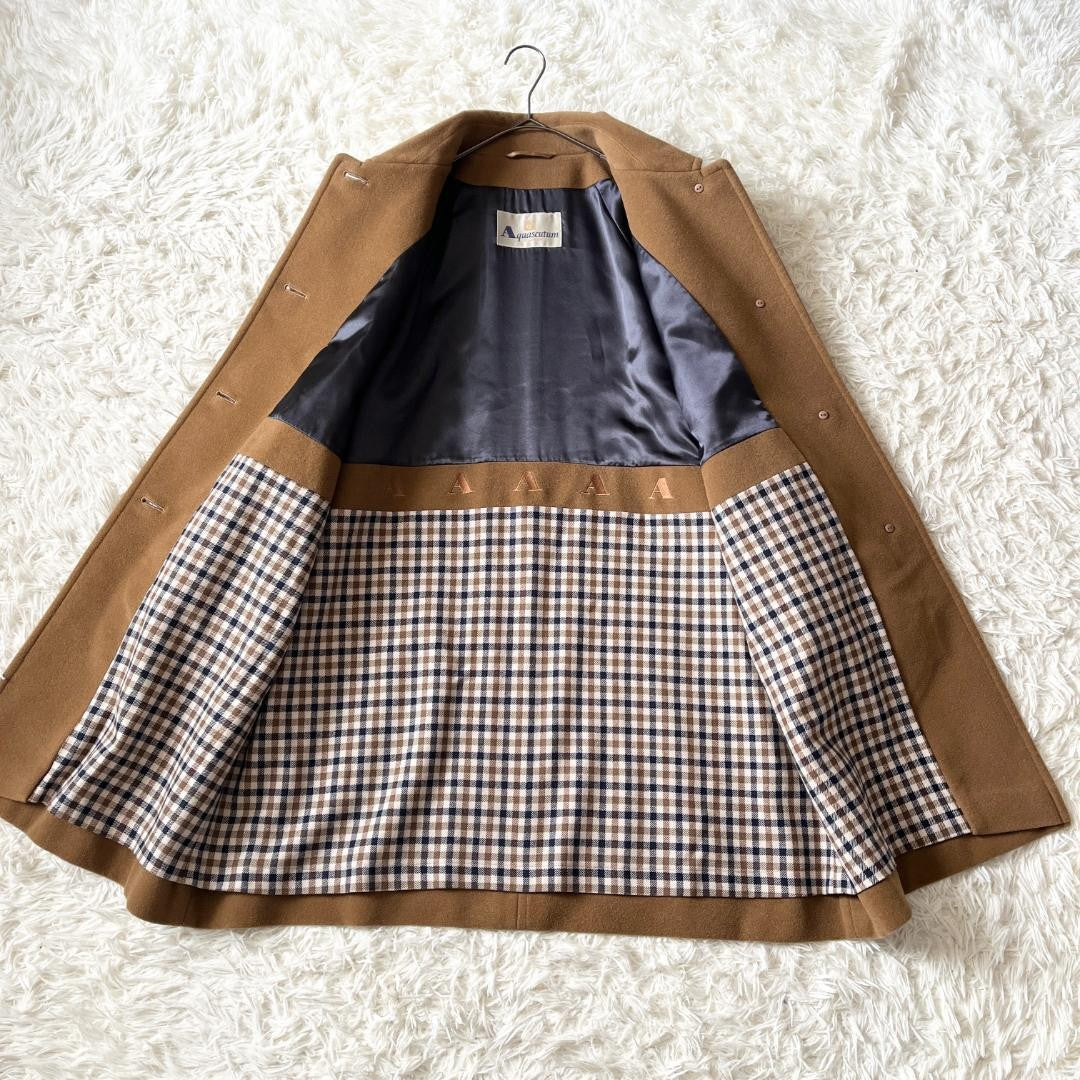 Aquascutum Coat Club Check Asian fit M US size S Camel Authentic