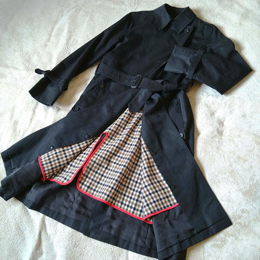 Aquascutum Trench Coat Club Check Asian fit M US size S Black Authentic