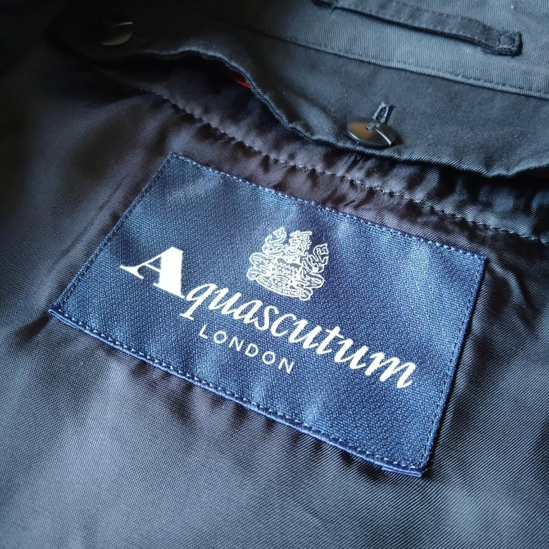 Aquascutum Trench Coat Club Check Asian fit M US size S Black Authentic