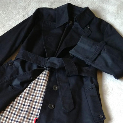 Aquascutum Trench Coat Club Check Asian fit M US size S Black Authentic