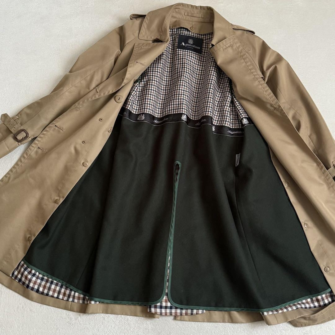 Aquascutum Trench Coat Club Check Asian fit M US size S Honey Beige Authentic